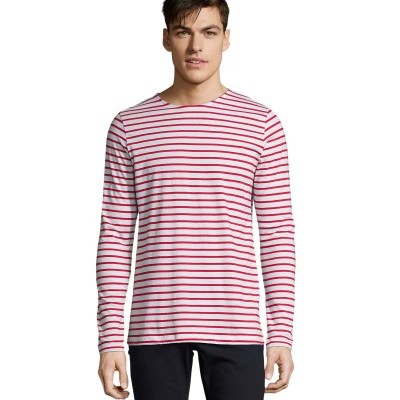Camiseta cuello redondo a rayas de manga larga personalizable disponible mujer y hombre